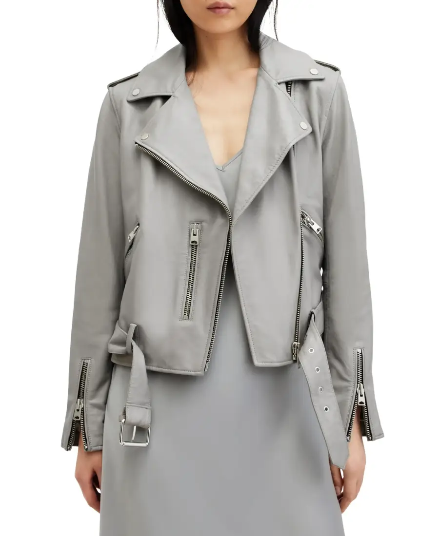 Womens Grey Biker Leather Jacket - Trendy Leather Jackets
