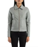 Women's Grey Biker Leather Jacket - Trendy Leather Jackets