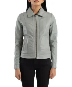 Women's Grey Biker Leather Jacket - Trendy Leather Jackets