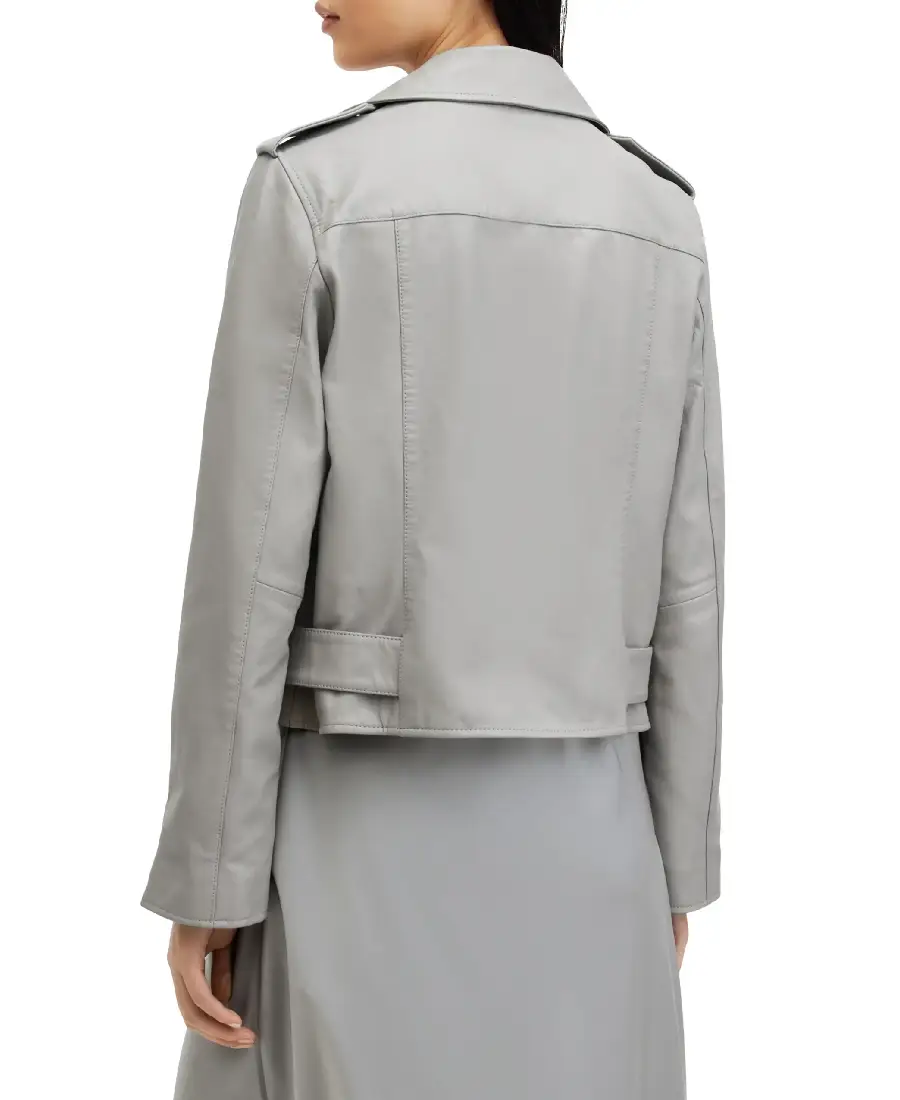 Womens Grey Biker Leather Jacket Back - Trendy Leather Jackets