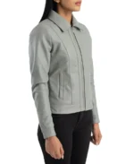 Women's Grey Biker Leather Jacket Side - Trendy Leather Jackets