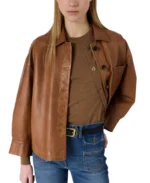 Women's Jocya Short Leather Jacket Front - Trendy Leather Jackets