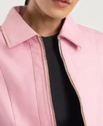 Women's Pink Leather Jacket Closeup - Trendy Leather Jackets