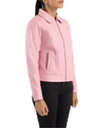Women's Pink Leather Jacket Side - Trendy Leather Jackets