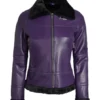 Women's Purple Shearling Bomber Jacket - Trendy Leather Jackets