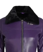 Women's Purple Shearling Bomber Jacket Collar - Trendy Leather Jackets