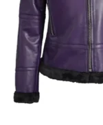 Women's Purple Shearling Bomber Jacket Cuffs - Trendy Leather Jackets