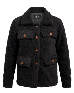 Women’s Signature Black Faux Sherpa Jacket Front View - Trendy Leather Jackets