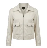 Women's Signature Cream Faux Suede Jacket Front View - Trendy Leather Jackets