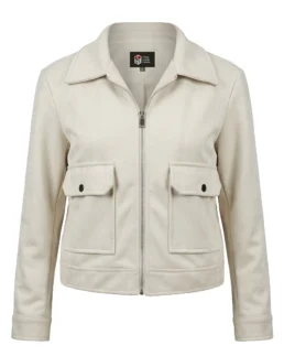 Women's Signature Cream Faux Suede Jacket Front View - Trendy Leather Jackets