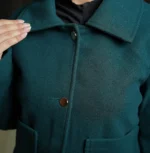 Women’s Signature Dark Green Wool Blend Felt Jacket Closeup - Trendy Leather Jackets