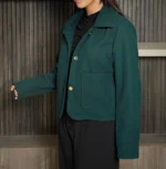 Women’s Signature Dark Green Wool Blend Felt Jacket Side - Trendy Leather Jackets