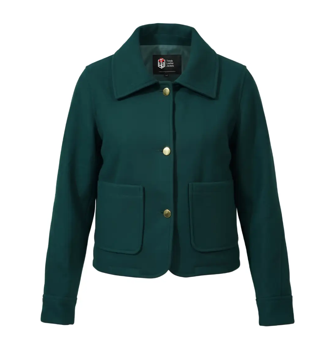 Women’s Signature Dark Green Wool Blend Felt Jacket - Trendy Leather Jackets