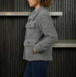 Women's Signature Light Grey Faux Sherpa Jacket Side - Trendy Leather Jackets