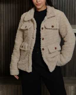 Women’s Signature Off White Faux Sherpa Jacket - Trendy Leather Jackets