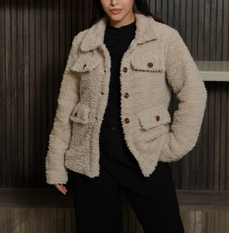 Women’s Signature Off White Faux Sherpa Jacket - Trendy Leather Jackets