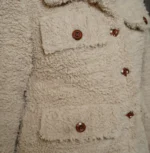 Women’s Signature Off White Faux Sherpa Jacket Closeup - Trendy Leather Jackets