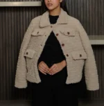 Women’s Signature Off White Faux Sherpa Jacket Front - Trendy Leather Jackets