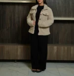 Women’s Signature Off White Faux Sherpa Jacket Full View - Trendy Leather Jackets