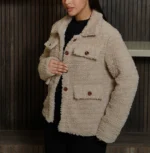 Women’s Signature Off White Faux Sherpa Jacket Side - Trendy Leather Jackets