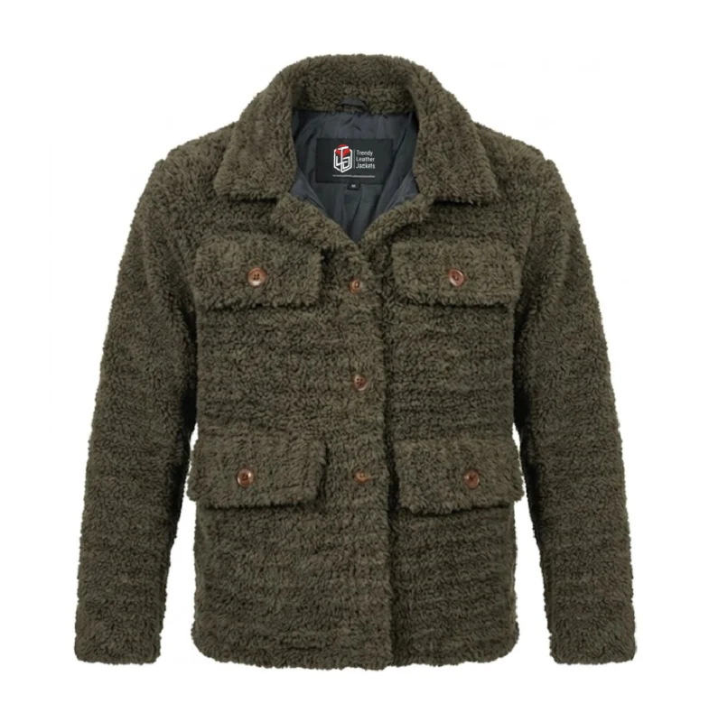 Women’s Signature Olive Green Faux Sherpa Jacket - Trendy Leather Jackets