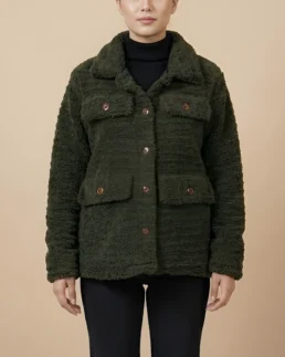 Women’s Signature Olive Green Faux Sherpa Jacket Front