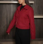Women’s Signature Red Wool Blend Felt Jacket Side - Trendy Leather Jackets