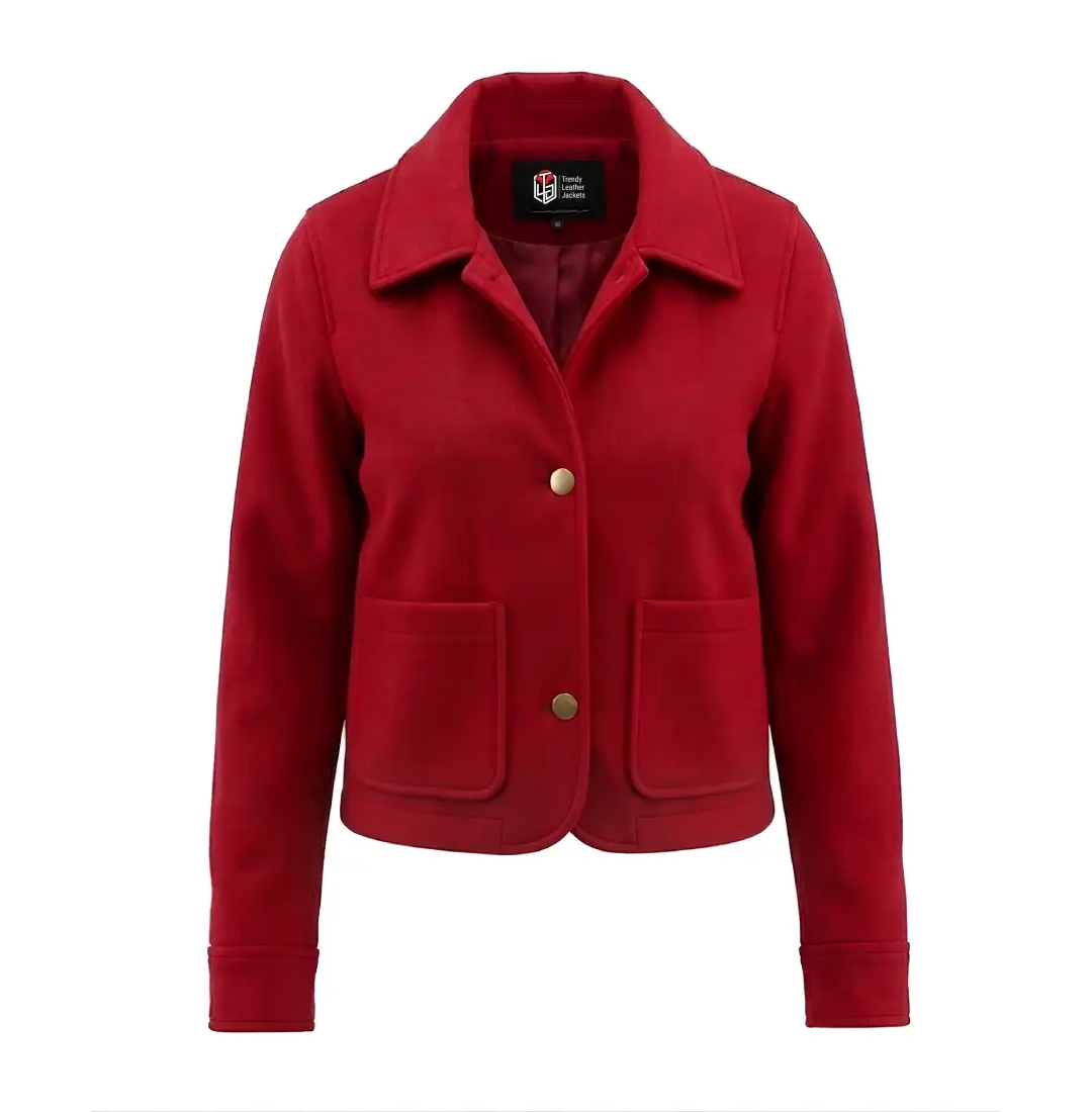 Women’s Signature Red Wool Blend Felt Jacket - Trendy Leather Jackets