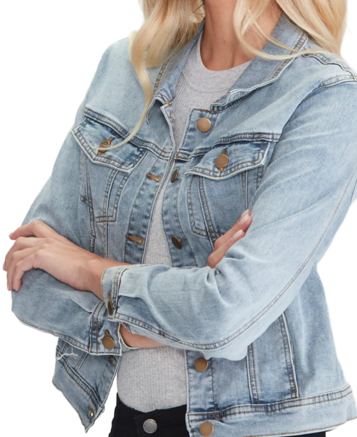 Women’s Sky Blue Denim Jacket Closeup