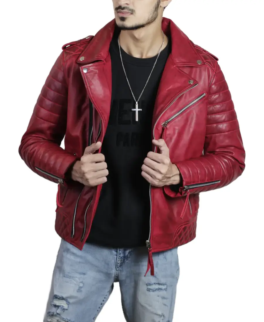 Zerick Red Biker Leather Jacket 3 Zerick Red Biker Leather Jacket - Trendy Leather Jackets