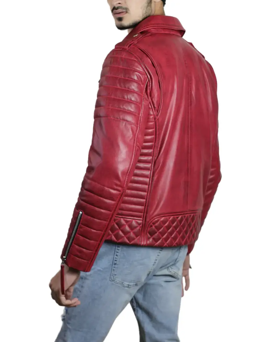 Zerick Red Biker Leather Jacket Back - Trendy Leather Jackets