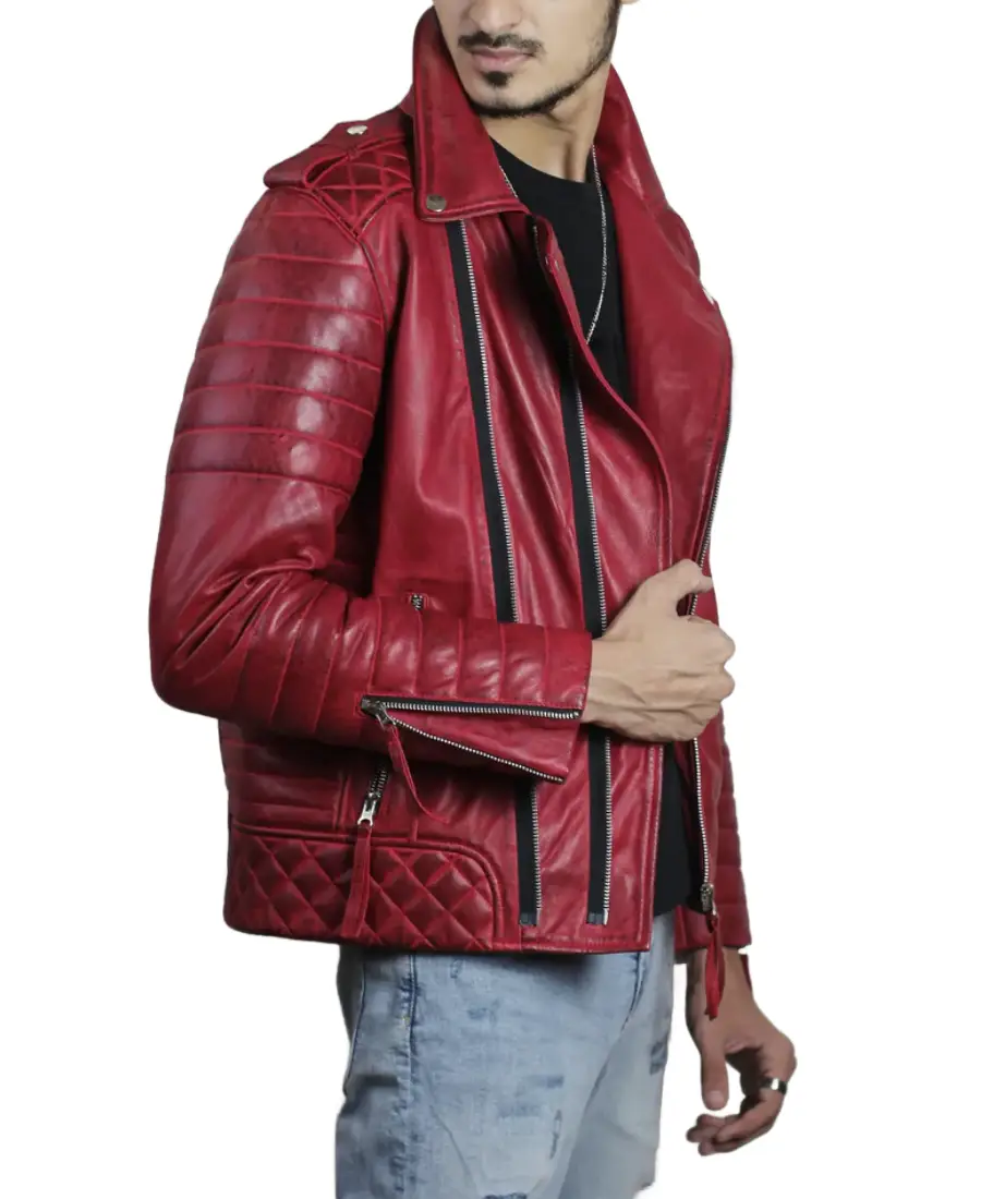 Zerick Red Biker Leather Jacket 4 Zerick Red Biker Leather Jacket Side - Trendy Leather Jackets