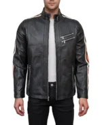 Shop The Men's Retro Stripe Biker Leather Jacket - Trendy Leather Jackets