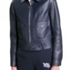 Women's Navy Cropped Leather Jacket - Trendy Leather Jackets