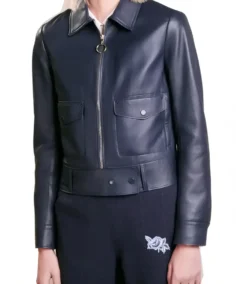 Women's Navy Cropped Leather Jacket - Trendy Leather Jackets