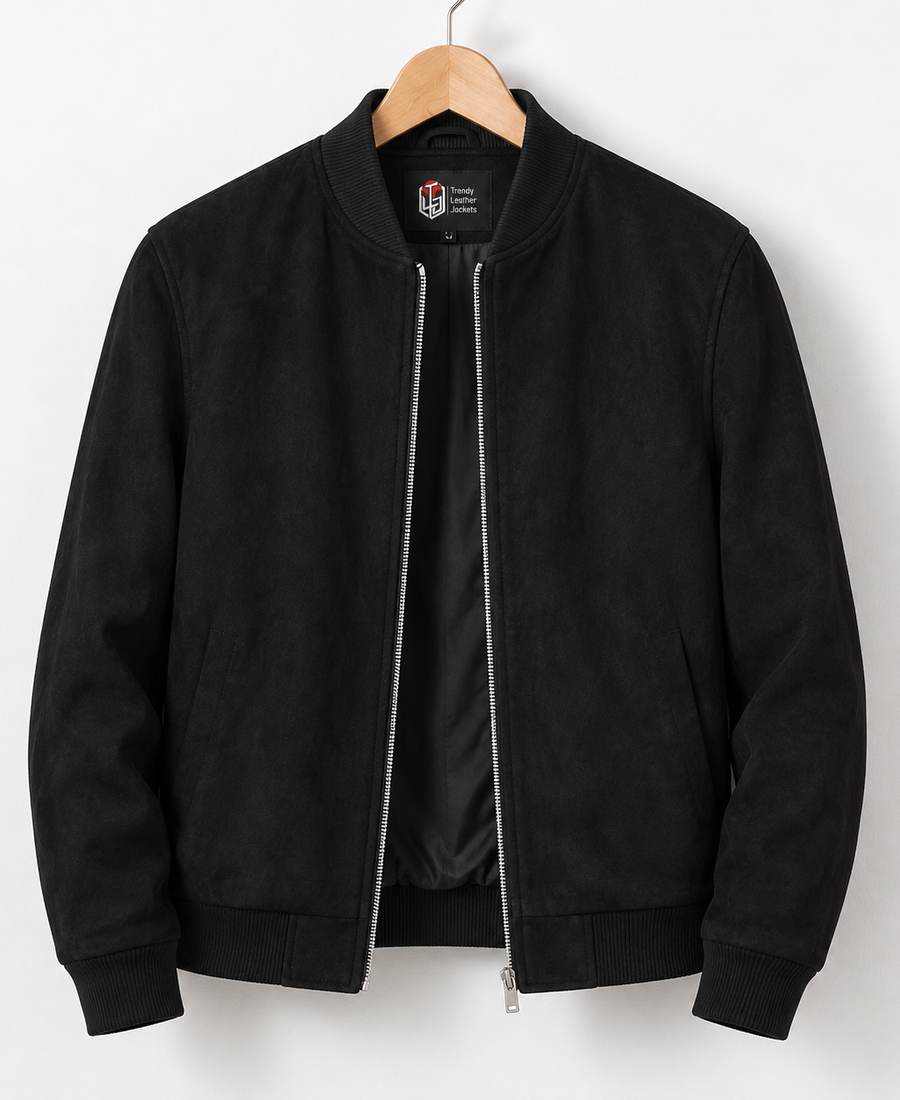Men Signature Black Faux Suede Jacket - Trendy Leather Jackets