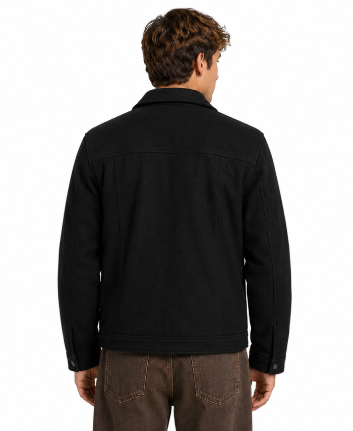 Men’s Signature Wool Blend Felt Black Jacket Back - Trendy Leather Jackets