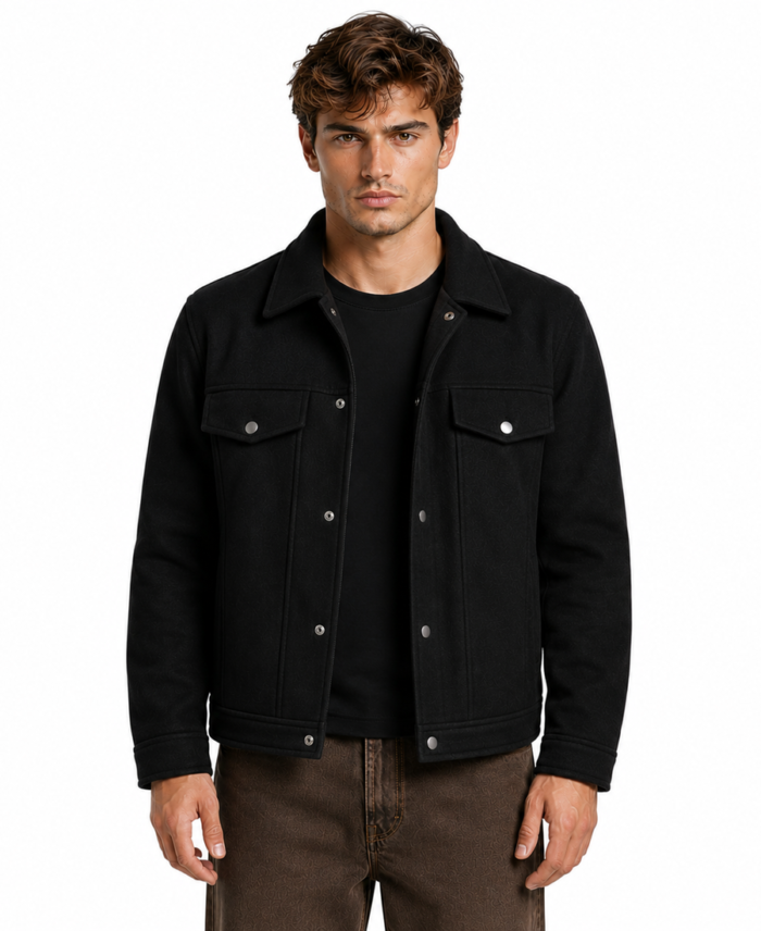 Men’s Signature Wool Blend Felt Black Jacket Closure - Trendy Leather Jackets