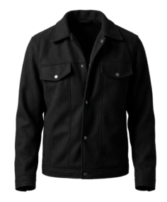 Men’s Signature Wool Blend Felt Black Jacket Front - Trendy Leather Jackets