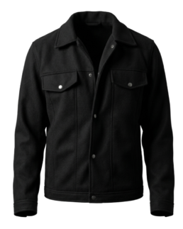 Men’s Signature Wool Blend Felt Black Jacket Front - Trendy Leather Jackets