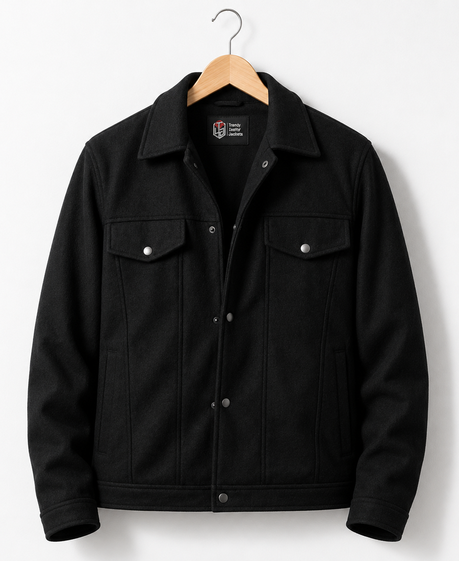 Men’s Signature Wool Blend Felt Black Jacket Men’s Signature Wool Blend Felt Black Jacket - Trendy Leather Jackets