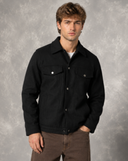 Shop Men’s Signature Wool Blend Felt Black Jacket - Trendy Leather Jackets