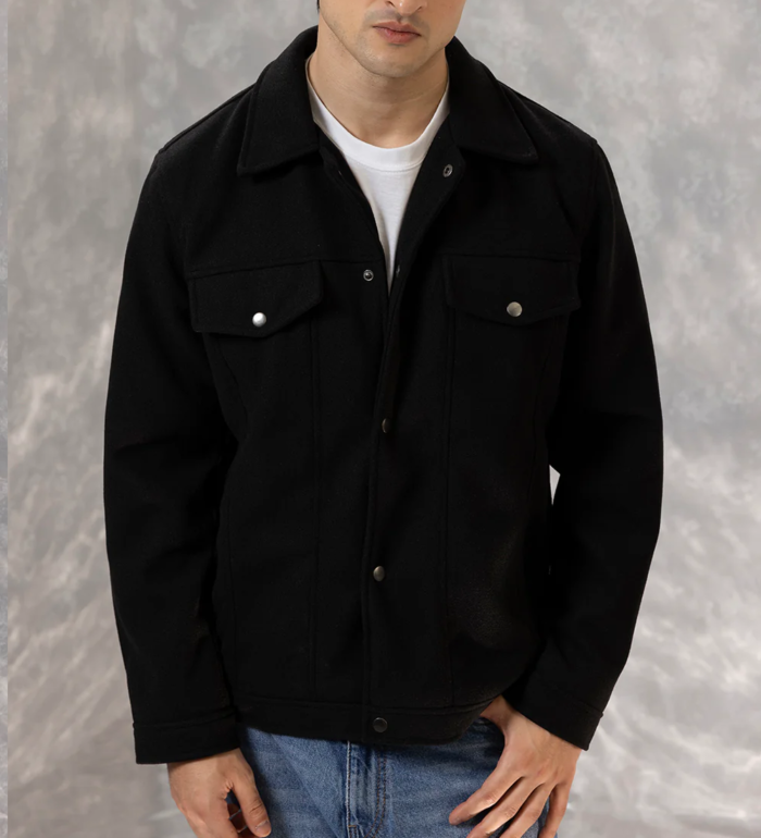 Shop Men’s Signature Wool Blend Felt Black Jacket - Trendy Leather Jackets