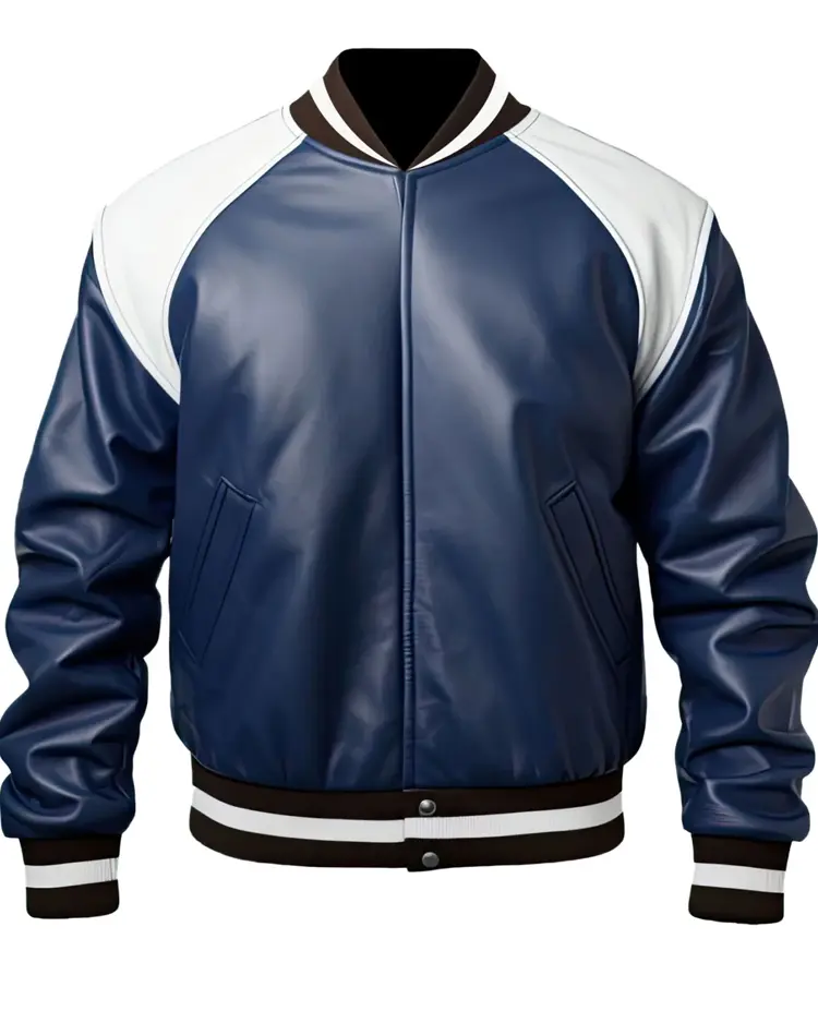 Men’s Blue White Leather Varsity Jacket