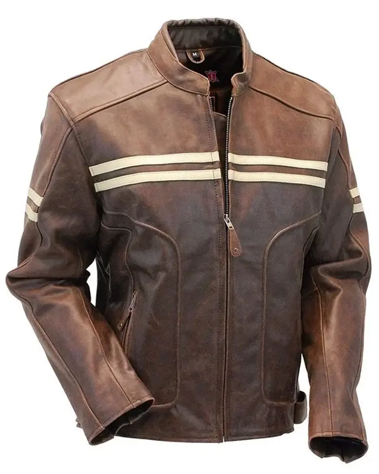 Double Stripe Leather Biker Jacket