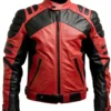 Men’s Red Black Sheepskin Biker Racer Jacket