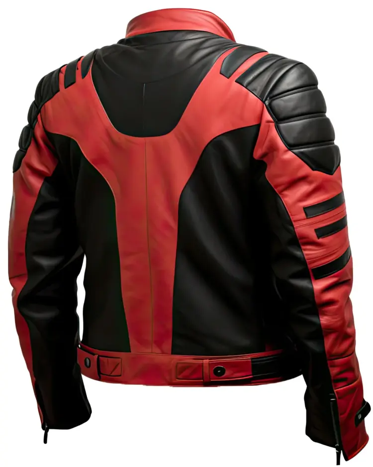 Alternative view of Men’s Red Black Sheepskin Biker Racer Jacket