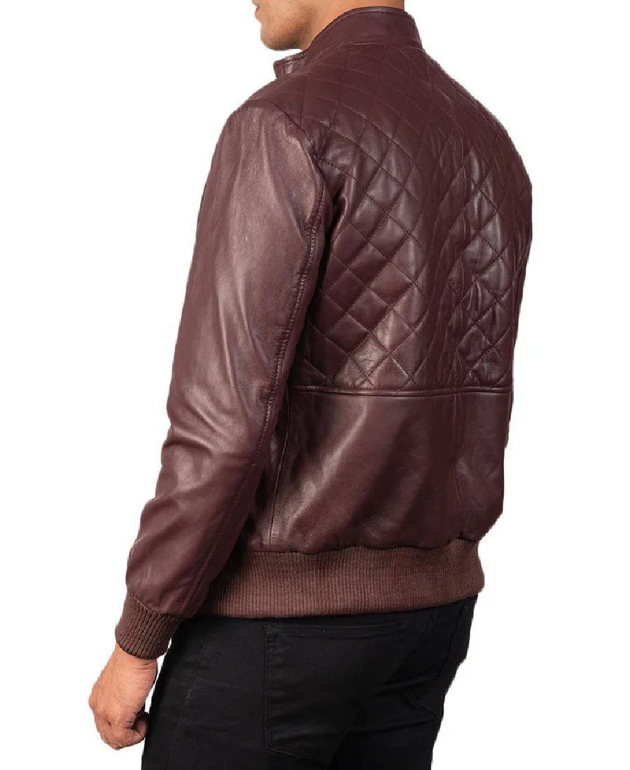 Alternative view of Trendy Moda Maroon Leather Bomber Jacket