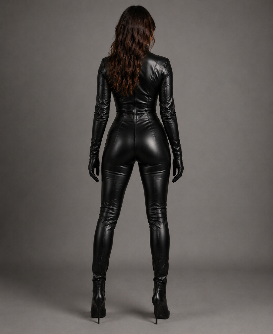 Women’s Leather Catsuit Jumpsuit – Black Or White Futuristic Zip-Front Bodysuit 5 Women’s Leather Catsuit Jumpsuit – Black Or White Futuristic Zip-Front Bodysuit - Image 5