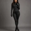 Women’s Leather Catsuit Jumpsuit – Black or White Futuristic Zip-Front Bodysuit